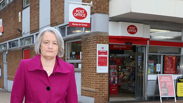 Claire outside Yate Post Office