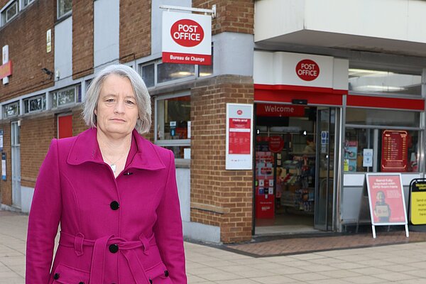 Claire Young stood outside Yate Post Office