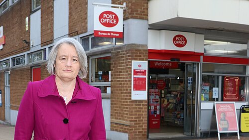 Claire outside Yate Post Office