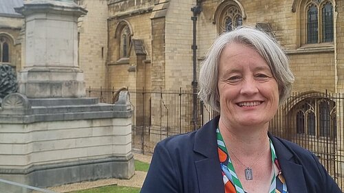 Claire Young outside Parliament