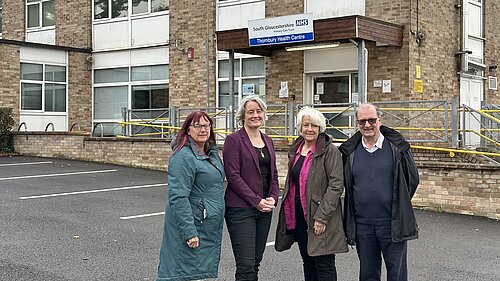 Claire Young MP with Thornbury Councillors outside the old health centre.