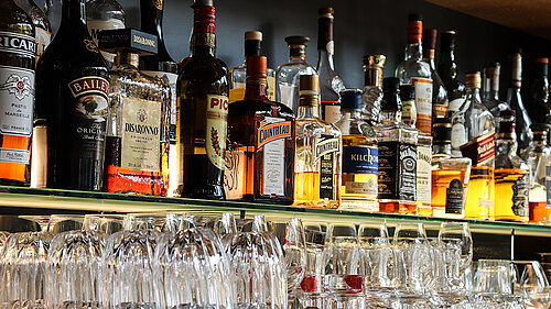 Bottles & Glasses in a Bar