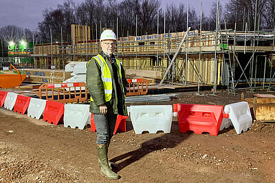 John Tansey inspects the new Frenchay Primary School construction site